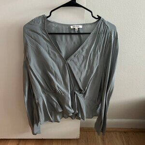 Light Blue Satin Long-Sleeved Madewell Blouse
